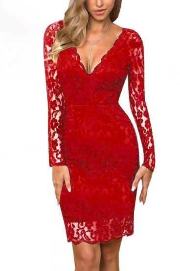 Elegantna uska čipkasta haljina Madily, crvena