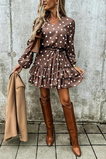 Mini haljina s uzorkom točkica, smeđa