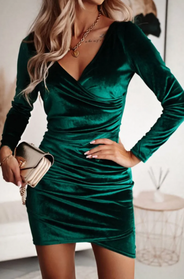 Mini haljina od umjetnog baršuna, zelena