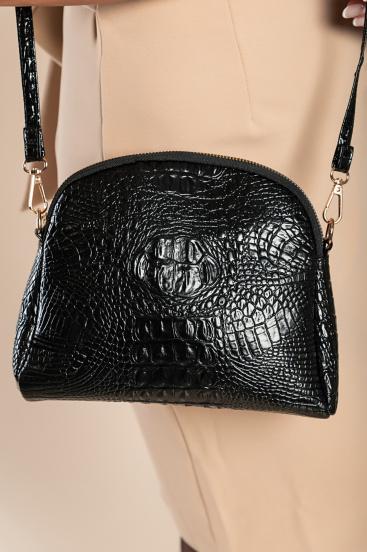 Mala torbica s uzorkom krokodilske kože, crna