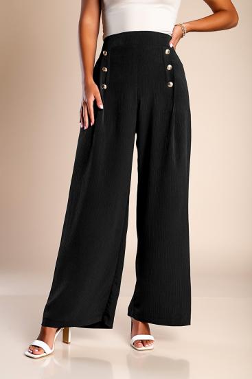 Elegantne duge hlače s gumbima, crne