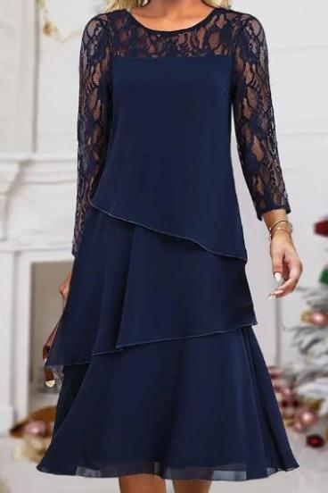 Elegantna haljina sa čipkom, tamno plava