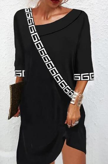 Elegantna haljina s geometrijskim uzorkom, crna