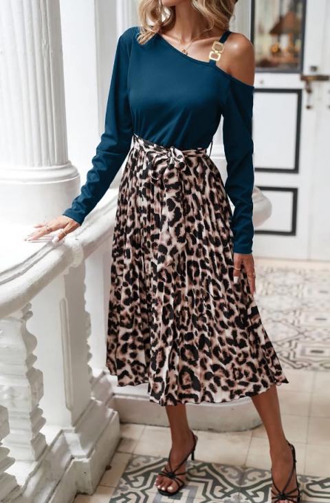 Midi haljina s uzorkom leoparda, petrol