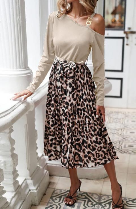 Midi haljina s uzorkom leoparda, krem