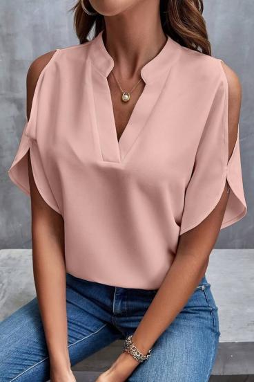 Elegantna široka bluza s v-izrezom, svijetlo roza