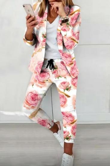 Elegantno odijelo s cvjetnim uzorkom Estrena, bijeli/print