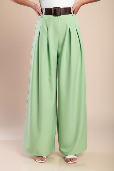 Elegantne duge hlače s remenom, svijetlo zelene boje