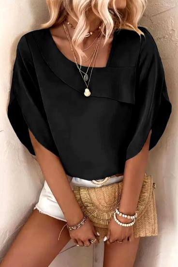 Elegantna široka bluza s asimetričnim dekolteom, crna