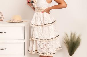 Midi ljetna haljina od čipke Figina, bijela