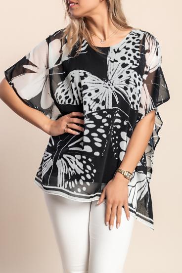 Bluza s uzorkom leptira, crna