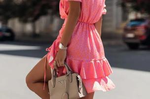 Elegantna mini haljina s uzorkom Tamba, roza