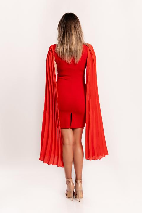 Elegantna mini haljina uskog kroja s plisiranim rukavima Marseila, crvena