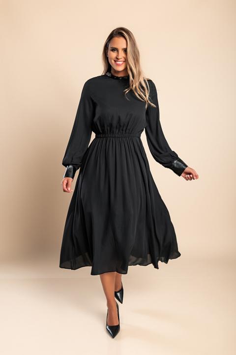Elegantna midi haljina s detaljima umjetne kože Plana, crna