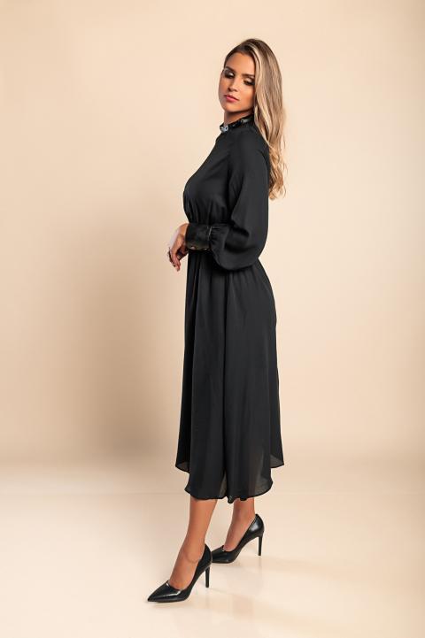 Elegantna midi haljina s detaljima umjetne kože Plana, crna