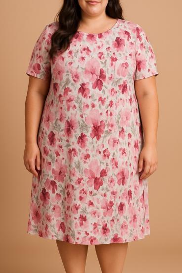 Plus size haljina s cvjetnim printom, ružičasta