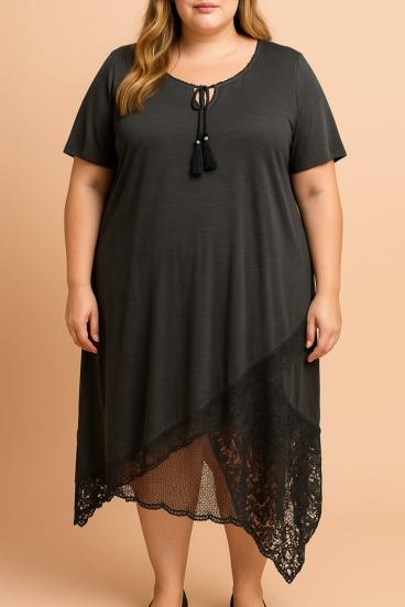 Plus size haljina s čipkom, siva