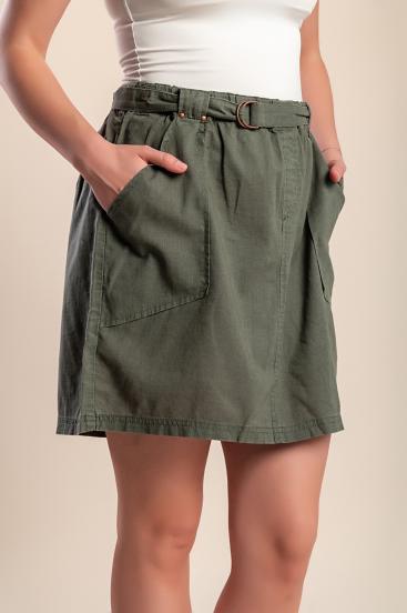 Plus size mini suknja od lana, maslinasta