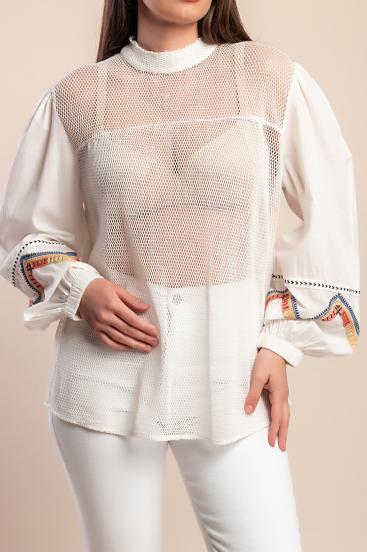 Pamučna mrežasta bluza, bijela