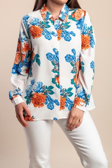 Plus size bluza s cvjetnim printom, bijela