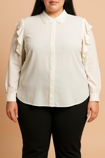 Plus size bluza s volanima, bijela
