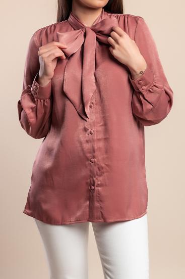 Plus size bluza s mašnom, antikno ružičasta