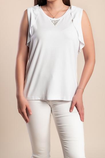Plus size bluza bez rukava s ukrasnim detaljima, bijela