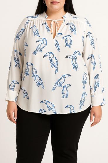 Bluza velikih veličina s printom, bijela