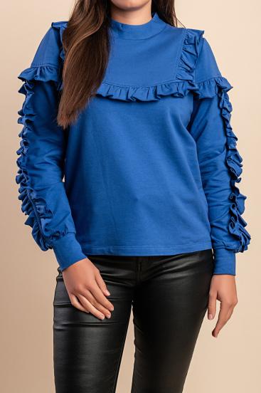 Pamučna bluza s volanima, plava