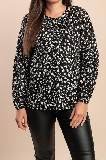 Bluza s cvjetnim uzorkom, crna
