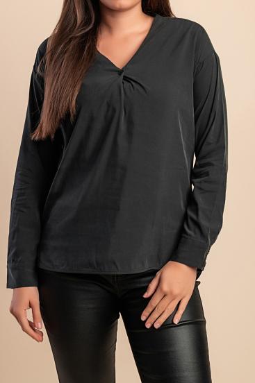 Bluza s "V" izrezom, crna
