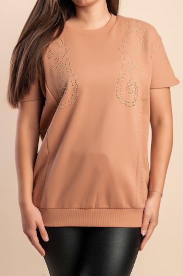 Pamučni top s ukrasnim detaljem, camel