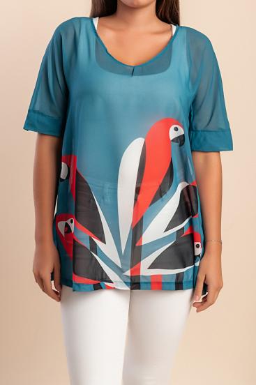Prozirna bluza s printom, plava