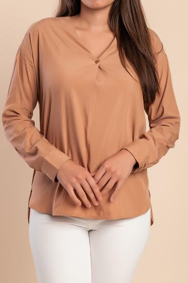 Bluza s "V" izrezom, camel
