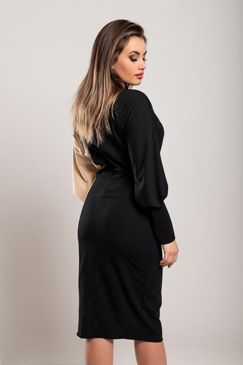 Elegantna midi haljina s uzorkom, crno-krem