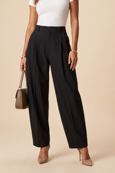 Elegantne hlače na bačvu "Tailored Barrel", crne