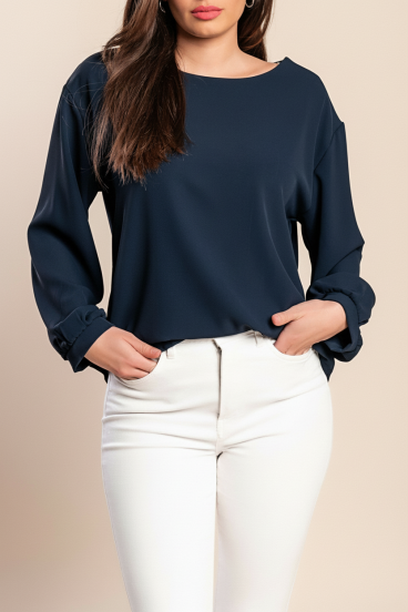 Bluza s okruglim izrezom, tamnoplava