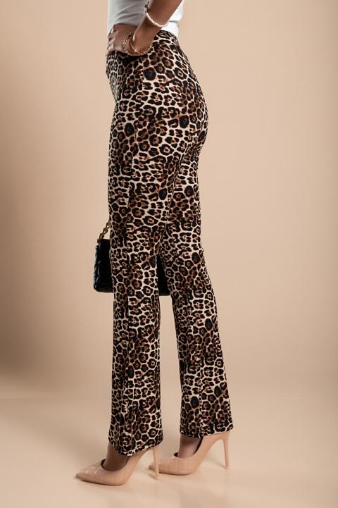 Moderne hlače na zvono s leopard uzorkom, krem