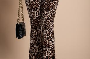 Moderne hlače na zvono s leopard uzorkom, krem