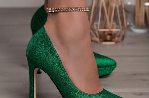 Cipele na visoku petu sa šljokicama, zelene