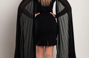 Elegantna mini haljina uskog kroja s plisiranim rukavima Marseila, crna