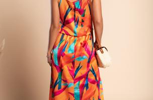 Elegantna maxi haljina s printom, narančasta