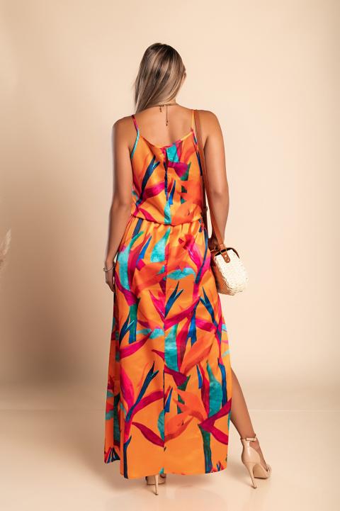 Elegantna maxi haljina s printom, narančasta