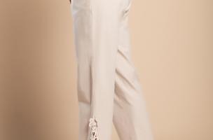 Elegantne pamučne hlače s čipkom, krem