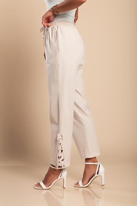 Elegantne pamučne hlače s čipkom, krem