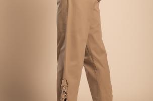 Elegantne pamučne hlače s čipkom, kaki