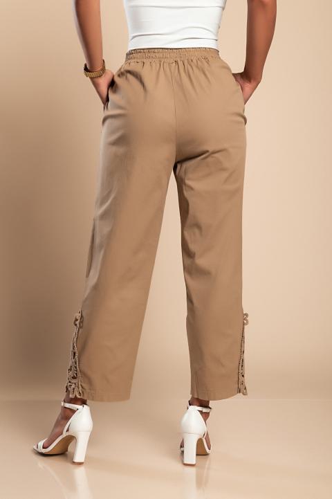 Elegantne pamučne hlače s čipkom, kaki