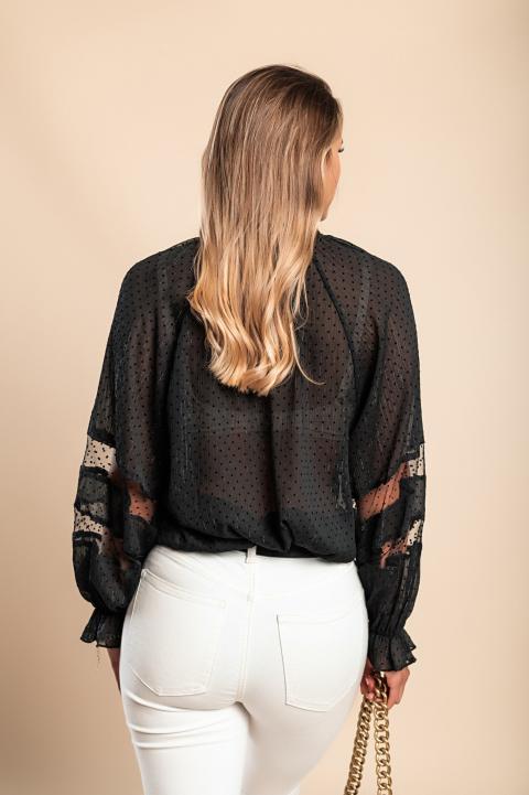 Elegantna bluza od poluprozirne tkanine sa točkicama Geltra, crna